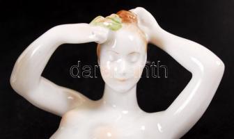 Aquincumi porcelán női akt, kézzel festett, jelzett, hibátlan /Hand painted porcelain female nude, m...