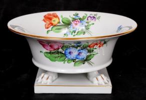 Herendi virágmintás lábas porcelán asztali dísztál O.B. II.verseny felirattal, hibátlan, jelzett, m: 10 cm, d: 21 cm