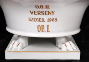 Herendi virágmintás lábas porcelán asztali dísztál O.B. II.verseny felirattal, hibátlan, jelzett, m:...