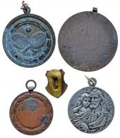 5db klf díjérem, vallási medál és zománcozott gomblyuk jelvény T:vegyes