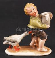 W&A Bertram kisfiú a libával, kézzel festett, jelzett, apró lepattanással, m:10 cm
