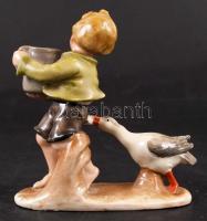 W&A Bertram kisfiú a libával, kézzel festett, jelzett, apró lepattanással, m:10 cm