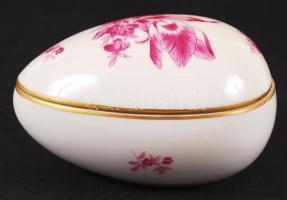 Herendi virág mintás porcelán tojás, hibátlan, jelzett, kézzel festett, h:11,5 cm, m:7 cm