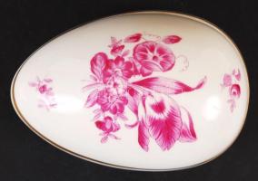 Herendi virág mintás porcelán tojás, hibátlan, jelzett, kézzel festett, h:11,5 cm, m:7 cm