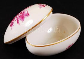 Herendi virág mintás porcelán tojás, hibátlan, jelzett, kézzel festett, h:11,5 cm, m:7 cm