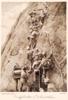 cca 1916 Őrségváltás a Dolomitokban. Első Világháborús fotó kinagyítva, Légrády testvérek, foltos a széleken, 16×25 cm /  Enlarged photos of WW. I. scenes