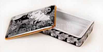 Hollóházi Szász Endre által tervezett doboz, matricás, jelzett, hibátlan, 13,5×9 cm /  Faces designe...