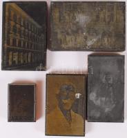 cca 1930 5 db fénynyomat nyomóforma: A magyarországi Püspöki Methodista Egyház épülete, egyház tagjai valamint egy ex libris. Réz lapok, fán