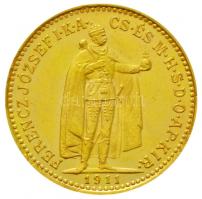 1911KB 10K Au "Ferenc József" (3.39g/0.900) T:2 apró ph.  Hungary 1911. 10 Kronen Au "Franz Joseph I" Kremnitz C:XF small edge error