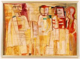 Schéner Mihály (1923-2009): Pásztorok. Olaj, farost, jelzett, keretben, 50×70 cm