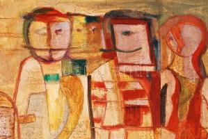 Schéner Mihály (1923-2009): Pásztorok. Olaj, farost, jelzett, keretben, 50×70 cm