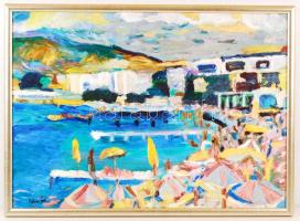 Schéner Mihály (1923-2009): Városi kikötő. Olaj, farost, jelzett, keretben, 50×70 cm