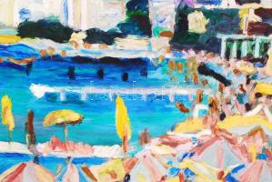 Schéner Mihály (1923-2009): Városi kikötő. Olaj, farost, jelzett, keretben, 50×70 cm