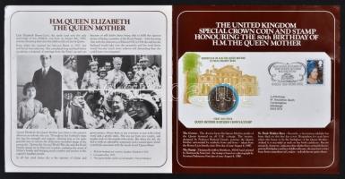 Nagy-Britannia 1980. Erzsébet királyné 80. születésnapjára kibocsátott emlékérem és bélyeg borítékon, díszkiadásban T:BU Great Britain 1980. The United Kingdom special crown coin and stamp honouring the 80th birthday of H.M. the Queen Mother First Day Cover C:BU