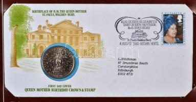 Nagy-Britannia 1980. Erzsébet királyné 80. születésnapjára kibocsátott emlékérem és bélyeg borítékon...
