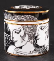 Hollóházi Szász Endre illatszeres tégely, matricás, jelzett, hibátlan, 6×6 cm