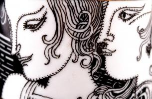 Hollóházi Szász Endre illatszeres tégely, matricás, jelzett, hibátlan, 6×6 cm