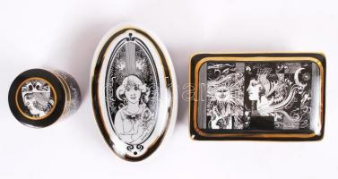 Szász Endre által tervezett Hollóházi porcelán bonbonnier és tégely / Faces designed by Endre Szasz ...