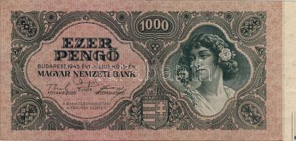 1945. 1000P sor- és sorozatszám nélkül, jobb ívszél illesztőkeresztnyomokkal T:I