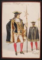 Franz Gaul (1837-1906): Császári darabant testőr. Jelzett. Akvarell, üvegezett keretben / Trabant guards. Water-color, signed. 22x31 cm