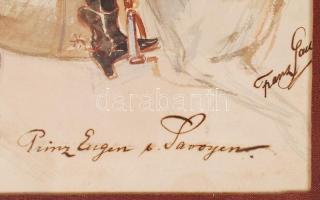 Franz Gaul (1837-1906): Savoyai Jenő. Jelzett. Akvarell, üvegezett keretben / Eugen von Savoya. Wate...
