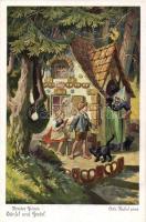 6 db RÉGI motívum lap, Grimm testvérek Jancsi és Juliska illusztrációja 1-6., Serie 125 Nr. 3712-371...