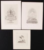 Friedrich Teubel (1884-1965): 3 db ex libris metszet / engravings cca 10x12 cm