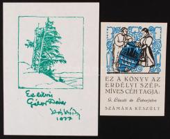 Kós Károly (1883-1977): 2db ex libris nyomat (P1) / engraving  nagyobb: 10x14 cm