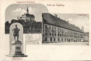 Augsburg, Fuggerschloss, Fuggerhaus / statue, castle
