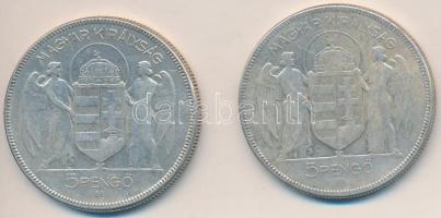 1930. 5P Ag "Horthy-jobbra" (2x) T:3 Adamo P8