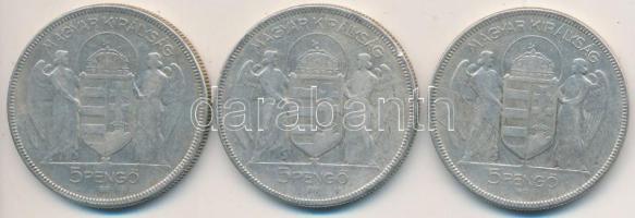 1930. 5P Ag "Horthy-jobbra" (3x) T:3 Adamo P8