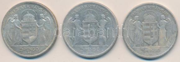1930. 5P Ag "Horthy-jobbra" (3x) T:3 Adamo P8