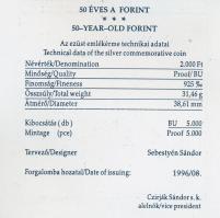 1996. 2000Ft Ag "50 éves a forint" T:PP Tanúsítvánnyal