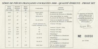 Franciaország 2001. 1c Acél - 100Fr Ag 11db-os forgalmi sor dísztokban és tanúsítvánnyal T:PP
France...