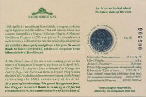 2005. 10Ft "József Attila" sorszámozott emléklapon T:1