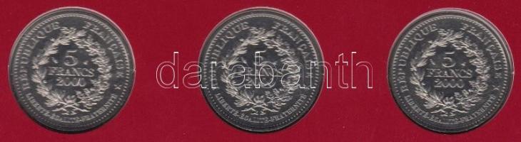 Franciaország 2000. 5Fr CuNi (3xklf) "2000 éves a francia éremverés" dísztokos szett 1/3 p...