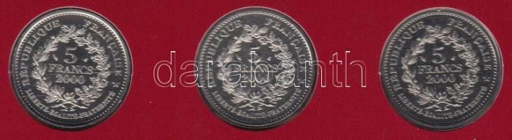 Franciaország 2000. 5Fr CuNi (3xklf) "2000 éves a francia éremverés" dísztokos szett 2/3 p...