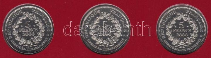 Franciaország 2000. 5Fr CuNi (3xklf) "2000 éves a francia éremverés" dísztokos szett 3/3 p...