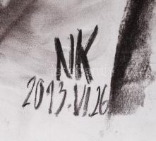 Németh Krisztina (1994-): Munkás. Tanulmányrajz. Szén, papír, jelzett, 69×50 cm