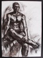 Németh Krisztina (1994-): Ülő férfi. Tanulmányrajz. Szén, papír, jelzett, 69×50 cm