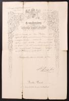1900 Díszes k.u.k. hadnagyi kinevezés b. Fejérváry Géza honvédelmi miniszter aláírásával. Szakadások...