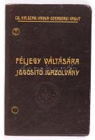 1912 Kassa Oderbergi vasút féljegy váltására jogosító fényképes igazolvány / railroad ID