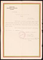 1938 Magyar Nemzeti Tanács Kassa által kiállított oklevél tanúsítandó a kérelmező magyar érzelmét és nemzethűségét a cseh megszállás alatt