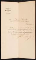 1915 Postatiszti kinevezés Harkányi János kereskedelemügyi miniszter saját kezű aláírásával