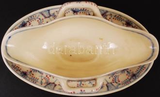 Zsolnay szószos tál, máz alatt festett, apró máz hibákkal, jelzett(TJM), formaszám:576, h:24 cm, m:9...