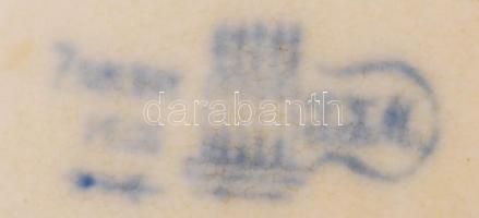 Zsolnay szószos tál, máz alatt festett, apró máz hibákkal, jelzett(TJM), formaszám:576, h:24 cm, m:9...