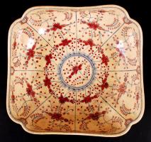 Zsolnay gyümölcsöstál, máz alatt festett, apró máz hibákkal, jelzett (TJM), formaszám:675, 22×23,5 cm