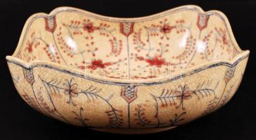 Zsolnay gyümölcsöstál, máz alatt festett, apró máz hibákkal, jelzett (TJM), formaszám:675, 22×23,5 c...