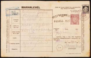 1927 Marhalevél hátoldalán forgalmi adóbélyegekkel