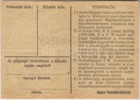 1946. 10.000Adópengő pénztárjegy sor- és sorozatszám nélkül "Másra át nem ruházható" szöve...